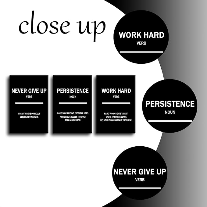 3 Pieces Motivational Canvas Wall Art Never Give Up Persistence Work Hard Success Quotes Inspirational Signs Posters Print for Home Bedroom Teens Room Gym Stretched and Framed [48''W x 24''H]