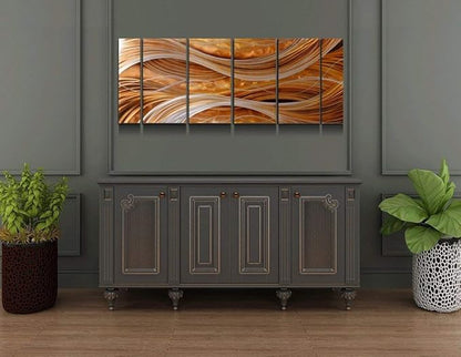 Yihui Arts Abstract Metal Wall Art - Hand Crafted 6 Pieces Large Panels, Unique 3D Aluminum Modern Contemporary Home Accent