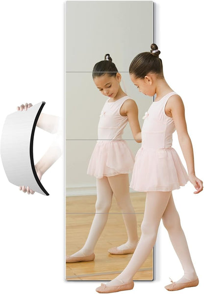 quegau Full Length Mirror for Kids Safety Shatterproof Mirror, Plastic Wall Mirrors, Made of Acrylic Plexiglass Mirrors, 4 Pcs 8"x8", Long Bedroom Door Closet Mrroir, Workout for Home Gym Body Mrroir