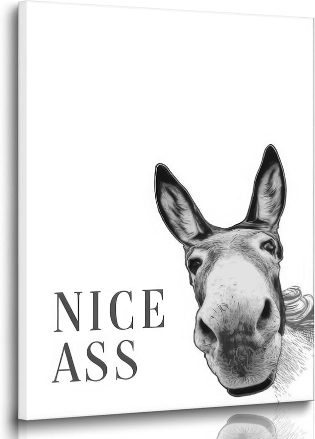 Funny Donkey Posters, Nice Ass Pictures, Funny Animal Paintings Artwork, Bathroom Black And White Paintings Wall Art, Toilet Black & White Wall Art Wall Decor, Art Prints For Bathroom Toilet 12x16 Inches. Unframed