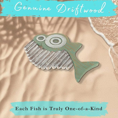 Driftwood Fish Nautical Wall Decor - Handmade Wooden Rustic Coastal Wall Art for Living Room, Bedroom, Office, Bathroom - Ocean Beach Decoration (Ratchet)
