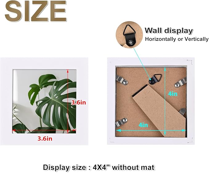 Egofine 4x4 Picture Frames Set of 4, Made of Solid Wood Covered by Plexiglass Display 4x4 for Table Top Display and Wall Mounting Photo Frame, White