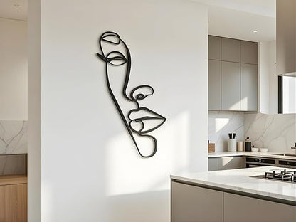 Vailla Wall Art Decor Minimalist Abstract Woman Face Wall Decoration Wooden Modern 3D Sculptures Line Drawing Wall Art Decor Female Single Line Home Hanging for Bedroom Kitchen Bathroom Living Room