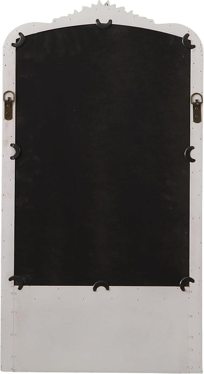 Vintage Mirror with Shelf and 4 Hooks 30 X 16 Inch, Hanging Distressed White Wood Framed Rustic Wall Mirror Decorative with Storage for Entryway Bathroom Living Room Bedroom