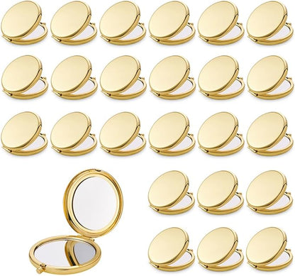 Compact Mirror for Purse, Metal Round Shell, Double-Sided 1X/2X Magnifying, Portable Travel Small Makeup Mirror, Mini Pocket Mirror, Gold,24 Packs