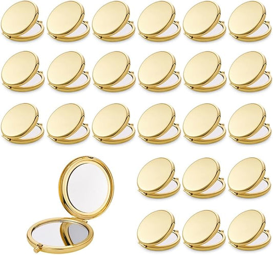 Compact Mirror for Purse, Metal Round Shell, Double-Sided 1X/2X Magnifying, Portable Travel Small Makeup Mirror, Mini Pocket Mirror, Gold,24 Packs