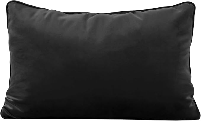 FDP 16" x 24" Velvet Rectangle Lumbar Pillow Set with Piping Decorative Throw Pillow for Home Dcor in Living Room, Bedroom or Lounge (2-Pack) - Onyx, 15160-350