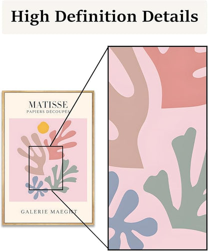 Zzuyi Henri Matisse Pink Framed Wall Art,Abstract Botanical Matisse Canvas Wall Decor,Minimalist Classic Decor Aesthetic for Living Room,Bedroom,Bathroom 12x16in