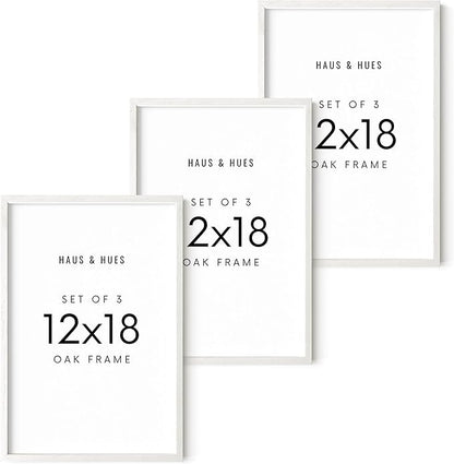 HAUS AND HUES White Oak Wood 12x18 Picture Frames - Set of 3, Gallery Frames for Posters and Wall Display