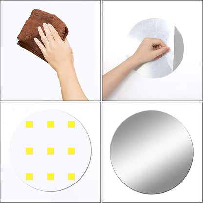 2Pcs 7.87" Round Wall Mirror Tile, Self Adhesive Non Glass Sticker Acrylic Disc, High Clear Circle Decorative for Bathroom, Bedroom, Door