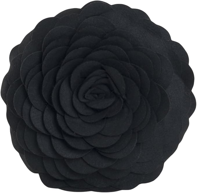 SARO LIFESTYLE Flower Design Poly Filled Throw Pillow, Black, 13"