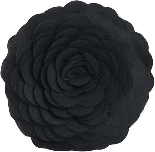 SARO LIFESTYLE Flower Design Poly Filled Throw Pillow, Black, 13"