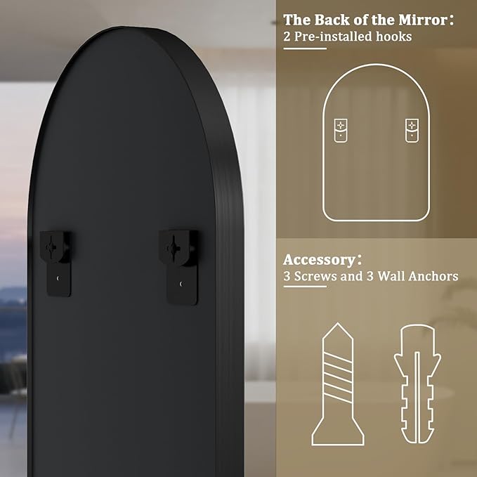 36"x24" Arched Bathroom Mirror - Modern Black Mirror for Wall with Rounded Corners, Bathroom Mirror for Vanity, Aluminum Alloy Framed Mirror - for Living Room, Bedroom, Cloakroom