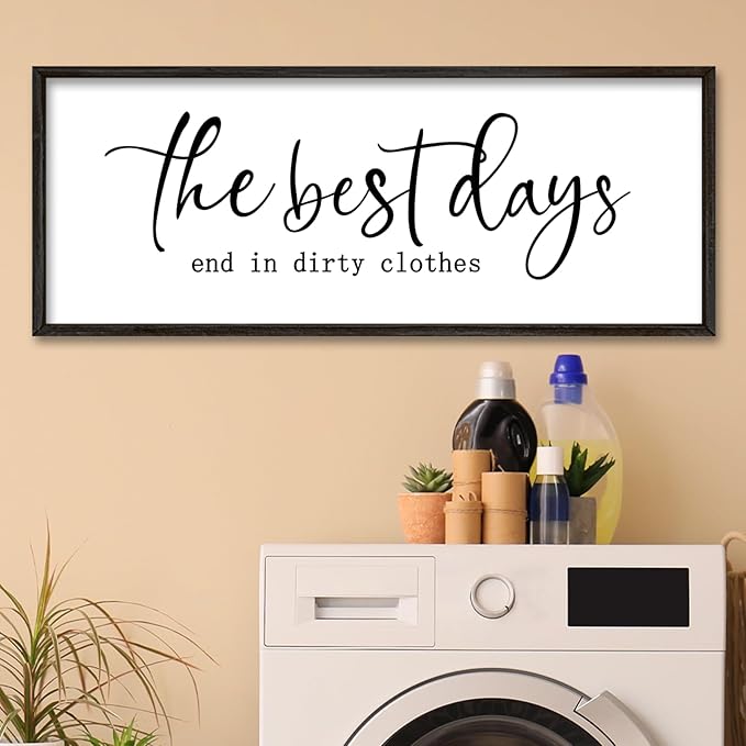 Laundry Room Wall Decor 40"×15" The Best Days End In Dirtiest Clothes Sign Funny Modren Bathroom Large Plaque Wood Framed Wall Hanging Art (Black)