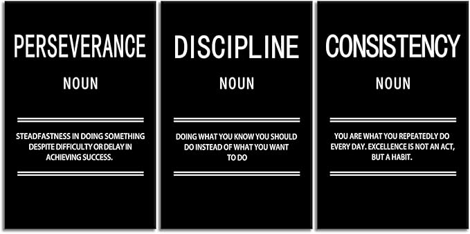 Motivational Canvas Office Print Wall Art Perseverance Discipline Consistency Inspirational Picture Poster Painting Modern Inspiring Artwork for Home Living Room Decor Ready to Hang [48''W x 24''H]