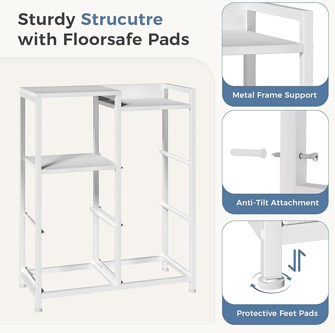 DUMOS TV Stands for Bedroom with 5 Drawers, 5-Drawer Chest of Drawers with Raised Shelf, Storage Tower with Fabric Bins for Closet Organization, Hallway Storage, Ivory