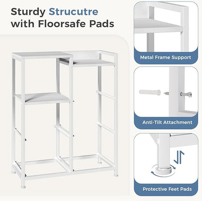DUMOS TV Stands for Bedroom with 5 Drawers, 5-Drawer Chest of Drawers with Raised Shelf, Storage Tower with Fabric Bins for Closet Organization, Hallway Storage, Ivory
