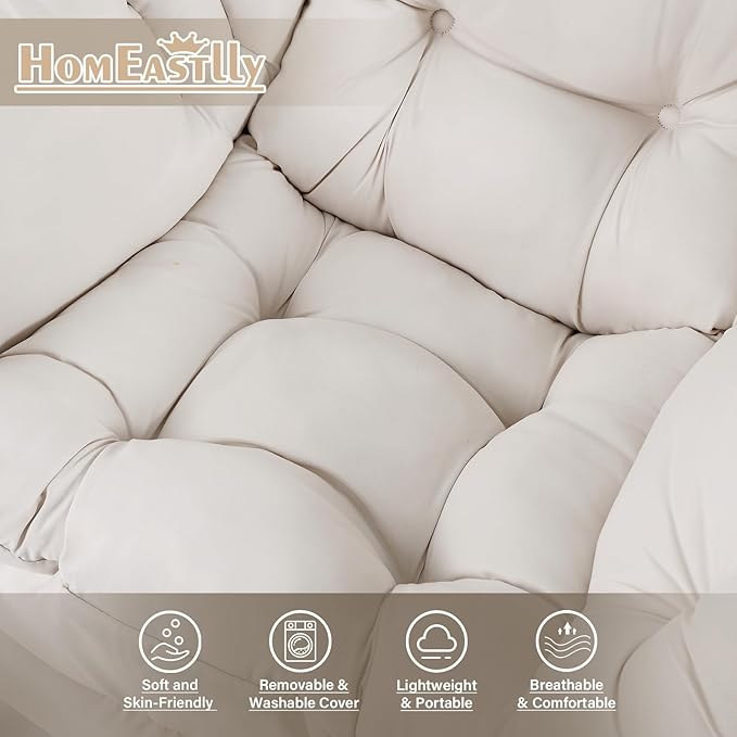 Lazy Chair with Ottoman, Large Beige Accent Chair with Ottoman, Comfy Reading Armchair, Leisure Sofa Chair for Living Room, Bedroom, Dorm Room, Office