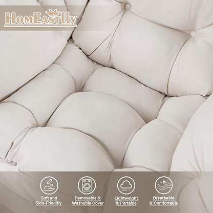 Lazy Chair with Ottoman, Large Beige Accent Chair with Ottoman, Comfy Reading Armchair, Leisure Sofa Chair for Living Room, Bedroom, Dorm Room, Office