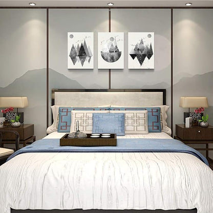 Black and white Abstract canvas Wall Art for living room Canvas Prints Artwork bathroom Wall Decor Abstract Mountain geometric Watercolor painting 3 Pieces Framed bedroom wall decorations Home Decor
