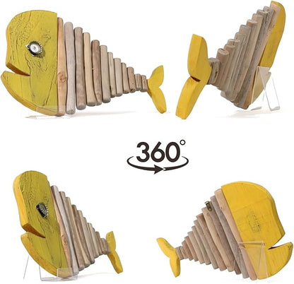 Driftwood Fish Nautical Wall Decor - Handmade Wooden Rustic Coastal Wall Art for Living Room, Bedroom, Office, Bathroom - Ocean Beach Decoration (Goldie)