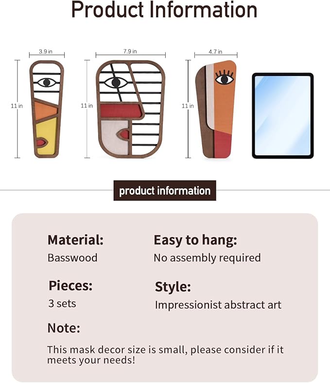 LIFVEAN Abstract Wood Picasso Wall Art Decor - Modern Minimalism Mask Home Wall Decor - Vintage Pop Wall Art for Bedroom Bathroom Living Room (3 Piece)