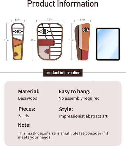 LIFVEAN Abstract Wood Picasso Wall Art Decor - Modern Minimalism Mask Home Wall Decor - Vintage Pop Wall Art for Bedroom Bathroom Living Room (3 Piece)