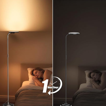 SIBRILLE 36W LED Floor Lamp, Super Bright Standing Lamp, Modern Stepless Dimmable Torchiere Tall Lamp with Remote Control, 350°Rotating Head Reading Floor Lamp for Living Room, Bedroom, Office
