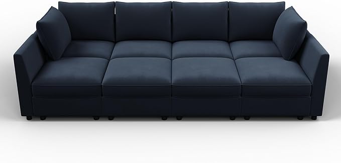 HONBAY Modular Sectional Sleeper Sofa Velvet Sleeper Couch with Storage Seats Oversized Sectional for Living Room,Dark Blue