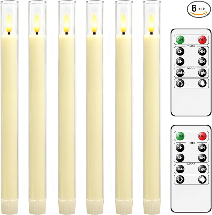 Sasigeiaa Flameless Taper Candles,with Remote and Timer Flickering Flameless Candles,6 Pack Led Candles, Battery Operated Candles，Christmas,Halloween Decorations (Ivory)