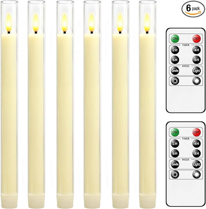 Sasigeiaa Flameless Taper Candles,with Remote and Timer Flickering Flameless Candles,6 Pack Led Candles, Battery Operated Candles，Christmas,Halloween Decorations (Ivory)