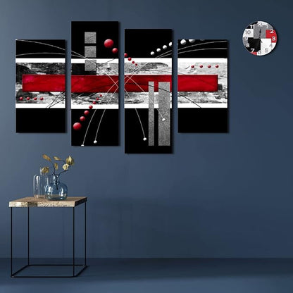 YPY Large Black Red Canvas Wall Art - 4 Panels Modern Abstract Picutre Set for Home Decoration - Contemporary Painting Artwork Ready to Hang Living Room Bedroom W64 x H46