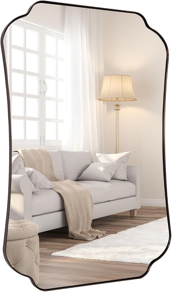 ANDY STAR Bronze Bathroom Mirror 24x36 Inches, Rustic Scalloped Wall Mirror with Distinctive Notched Edge, Decorative Accent Mirror for Bathroom, Entryway or Living Room