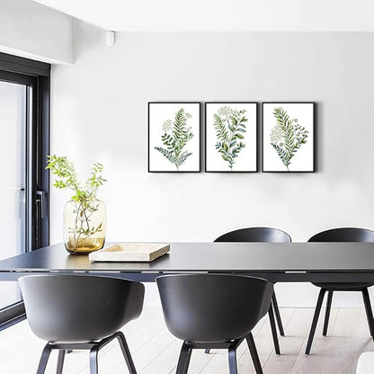 Black Framed 3 Pieces Framed Wall Art For Living Room Bathroom Wall Decorations Kitchen Wall Decor Canvas Print Decor Modern Simple Bedroom Home Decoration Green Leaves Poster Wall Paintings