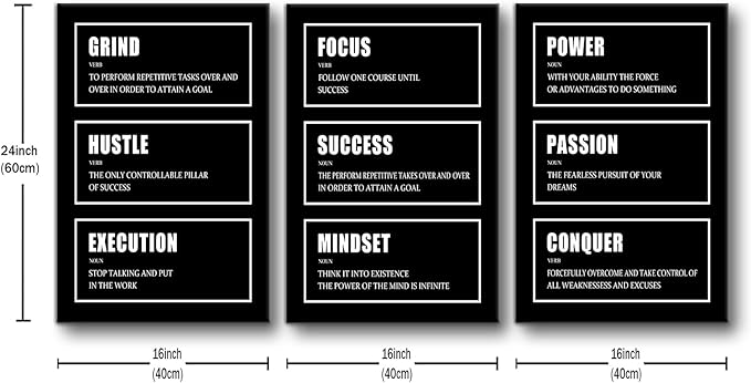 Motivational Wall Art 3 Pieces Black Canvas Posters Prints Inspiring Entrepreneur Quotes Framed Art Wall Decor Inspirational Quotes Wall Art Office Workplace Decoration Ready to Hang [48''W x 24''H]