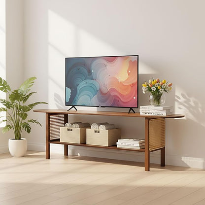 TV Stand for 65 inch TVs, Large Media TV Console with Storage Shelf, Modern Entertainment Center TV Stands for Living Room, Bedroom, 55" TV Table, Walnut