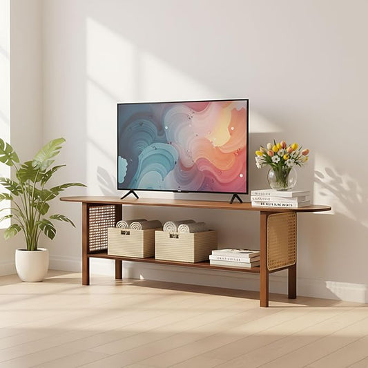 TV Stand for 65 inch TVs, Large Media TV Console with Storage Shelf, Modern Entertainment Center TV Stands for Living Room, Bedroom, 55" TV Table, Walnut