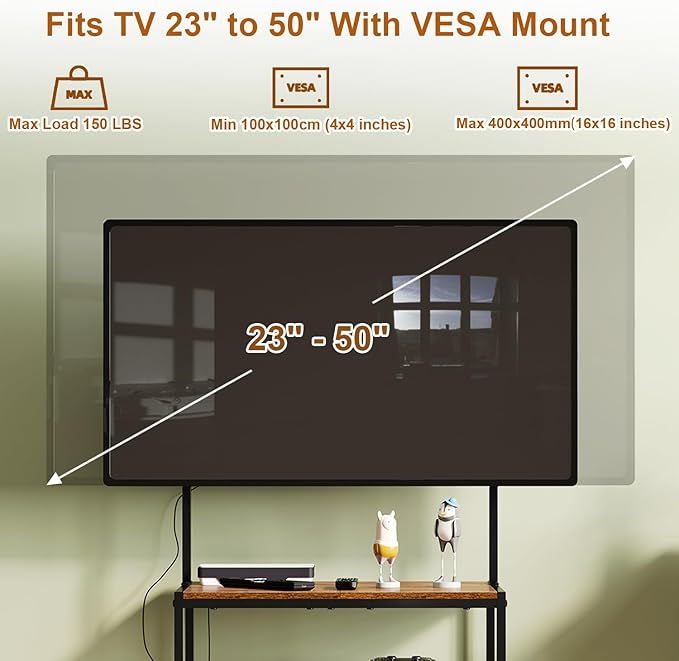 23 Inch to 50 Inch Floor Small Corner TV Stand with Storage Shelves for Living Room Bedroom, Universal Floor Television Stands with Mount, Rustic Brown Corner TV Table Desk Shelf for Small Space