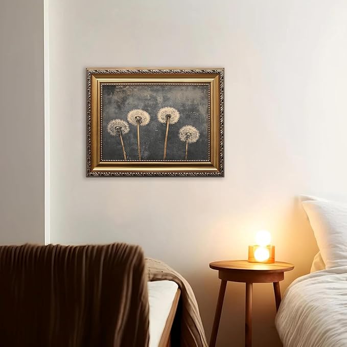 WZGZXU Gold Framed Wall Art Vintage Dandelion Wall Decor Botanical Pictures Canvas Art Farmhouse Paintings Antique Artwork For Living Room Bedroom 12x16in