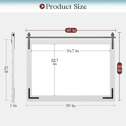 Farmhouse Mirror for Bathroom 40x30 Inch, White Wood Framed Rustic Mirror, Rectangle Wall Decorative Mirrors for Entryway, Living Room, Bedroom