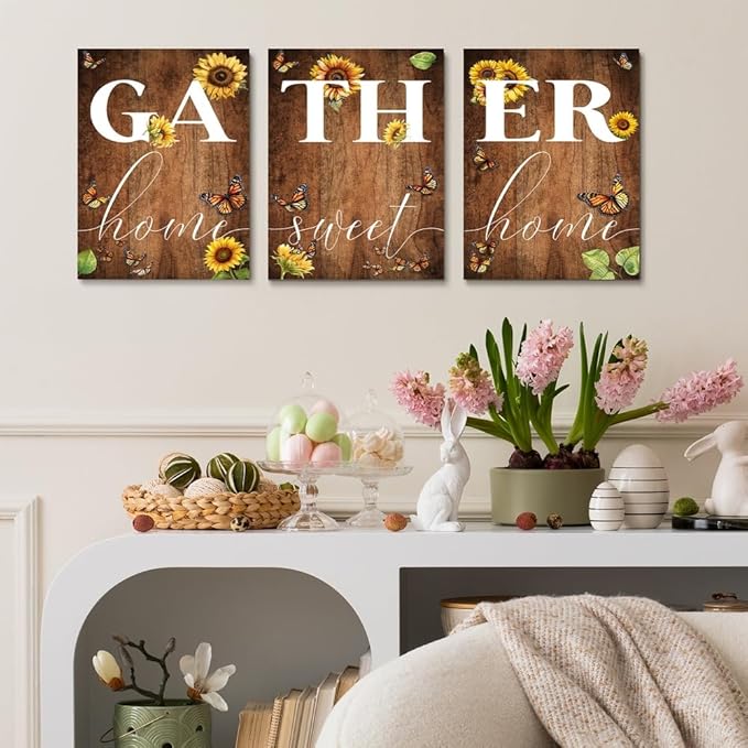 GUBIYU Gather Signs for Home Decor Gather Wall Decor for Dining Room Home Sweet Home Sign Rustic Wood Large Farmhouse Home Sweet Home Wall Decor Sign Artwork for Living Room,Wall Wedding Decor 24"X36"