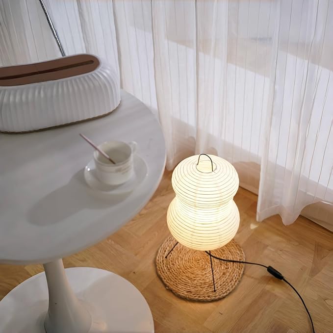 Japanese Noguchi-Inspired Table Lamp – Zen Rice Paper Lantern, Warm Light for Bedroom, Living Room, or Office, Modern Japandi Decor (Hourglass)