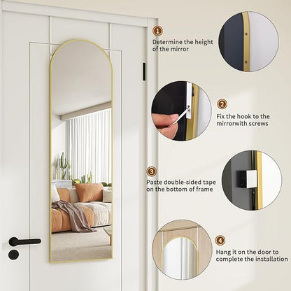 Over The Door Full Length Mirror, 48"x14" Arched Mirror for Bedroom, Living Room, Entryway, Dorm - Gold