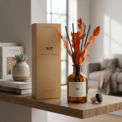 WEALD TRIBE Reed Diffuser Set for Bathroom Air Fresheners, Oil Diffuser Sticks | Sandalwood & Ebony Scent 4.0 fl oz Home Fragrance with Sticks Defusers | House Bedroom Office Shelf Decor