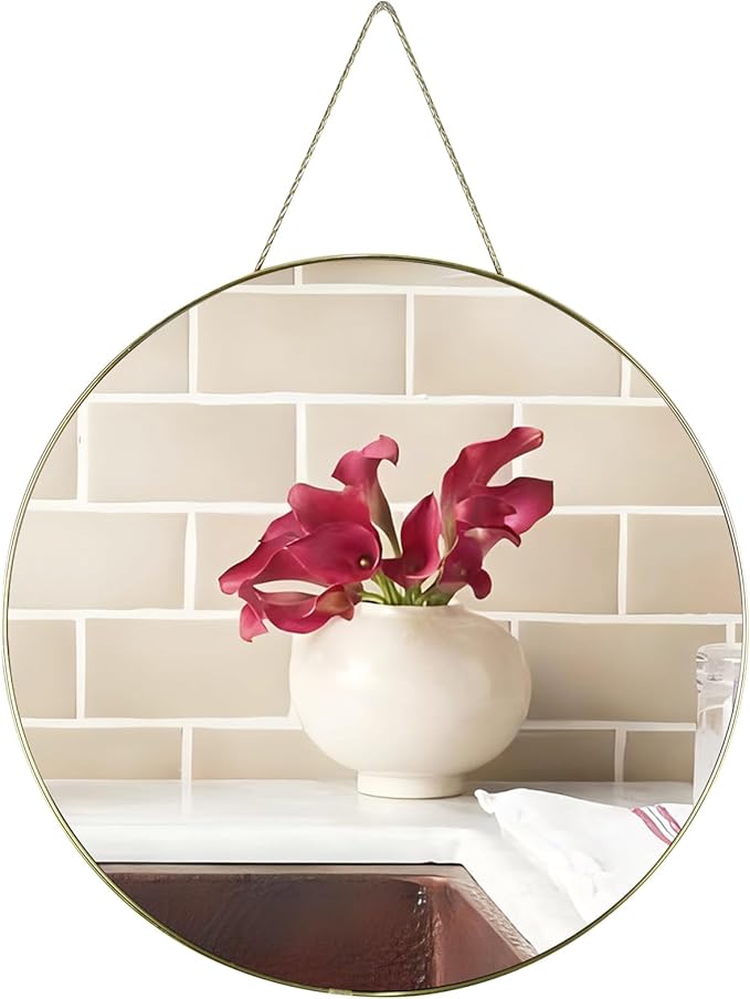 Funerom Gold Round Wall Mirror 15.4 Inches Circle Mirror Bathroom Mirrors for Over Sink