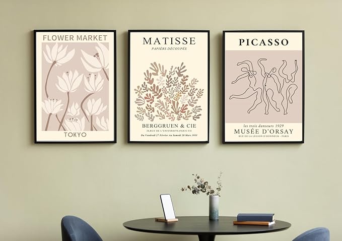 MINI ZOZI Matisse Wall Art Flower Market Prints 16X24 3PCS Picasso Wall Decor Large Canvas Beige Posters Trendy Funky Aesthetic Abstract Line Minimalist Poster Danish Pastel Painting Bedroom Printing