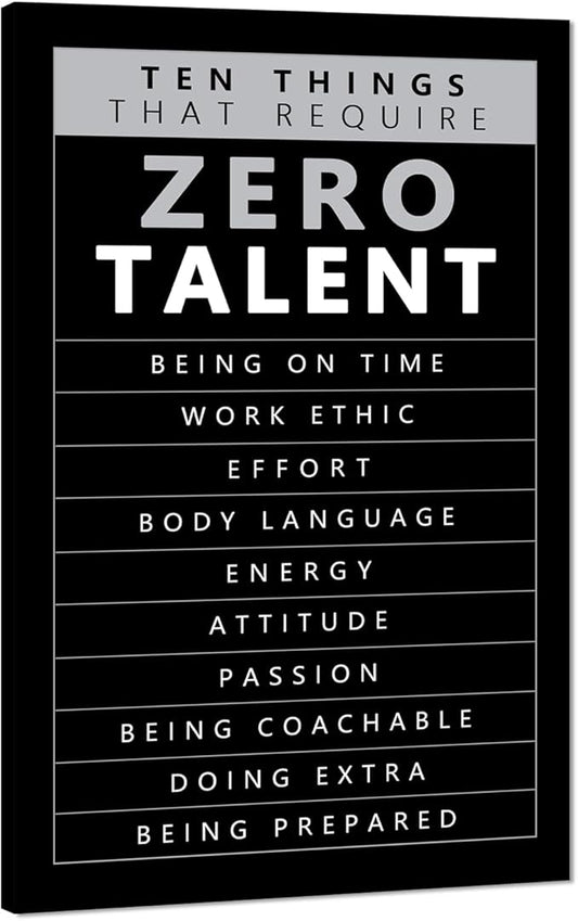 Inspirational Quotes Wall Art - 10 Things that Require Zero Talent Canvas Prints Poster Motivational Wall Decor Black and White Office Picture Artwork Modern Home Decoration, Large 28"x 44" Framed