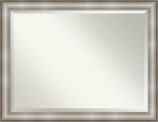 Amanti Art Silver Bathroom Mirror for Over Sink, 35x45 Imperial Silver Rectangle Vanity Mirror, X-Large Traditional Frame, Hangs Horizonally and Vertically, Bathroom Wall Decor, Beveled Edge