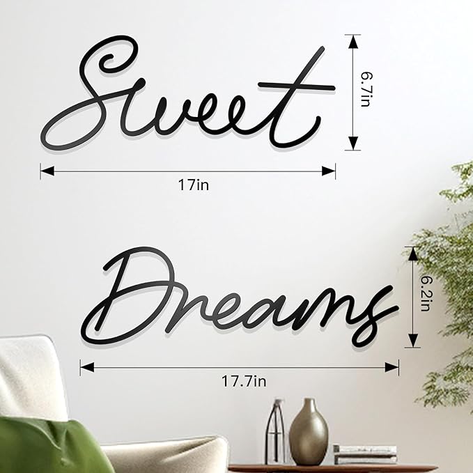 Zzbakress Sweet Dreams Wall Decor For Bedroom, Black Metal Above Bed Wall Decor Large Modern Living Room Farmhouse Sign Wall Decorations For Office Home Bedroom Art(Black, Farmhouse-Large)