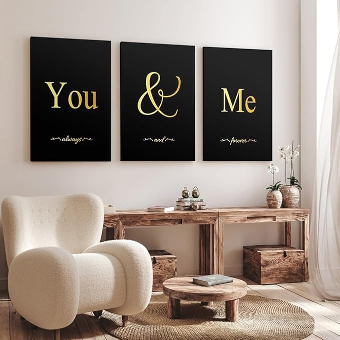 GUBIYU Black and Gold Bedroom Art Love Wall Decor You and Me Word Canvas Poster Bedroom Wall Decor Aesthetic Ideal Gift for Girls Bedroom Wall Decor Farmhouse Wall Art for Corridor Wall Decor 20"x28"